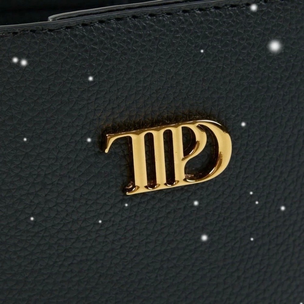 TTPD The Tortured Poets Department Black Faux Leather Bucket Bag Gold Logo - Picture 4 of 8